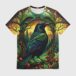 Футболка мужская Скандинавский ворон лесной узор, цвет: 3D-принт