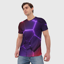 Футболка мужская Красно-фиолетовые неоновые плиты в разломе, цвет: 3D-принт — фото 2