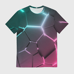 Мужская футболка Голубые и розовые неоновые плиты в разломе
