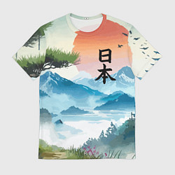 Футболка мужская Восход красного солнца - Японский пейзаж, цвет: 3D-принт