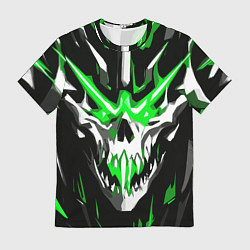 Футболка мужская Абстрактный белый череп и зелёные полосы, цвет: 3D-принт