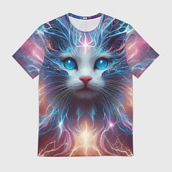 Футболка мужская Fantastic blue-eyed neon kitten, цвет: 3D-принт