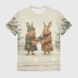 Футболка мужская Зайчата идут на новый год, цвет: 3D-принт