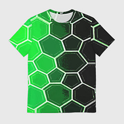 Футболка мужская Белые шестиугольники на чёрно-зелёном фоне, цвет: 3D-принт