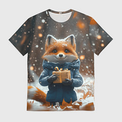 Футболка мужская Лиса с подарком в лесу, цвет: 3D-принт