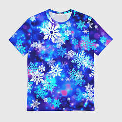 Футболка мужская Яркие узоры снежинок, цвет: 3D-принт