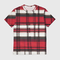Футболка мужская Красно-белая ткань в клетку, цвет: 3D-принт
