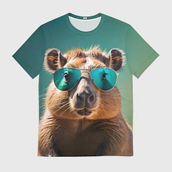 Футболка мужская Капибара на зеленом фоне, цвет: 3D-принт