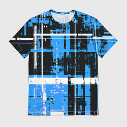 Футболка мужская Сине-белый гранж на чёрном фоне, цвет: 3D-принт