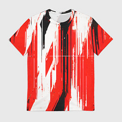 Футболка мужская Вертикальные чёрно-белые линии на красном фоне, цвет: 3D-принт