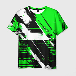 Футболка мужская Diagonal black and white stripes on a green backgr, цвет: 3D-принт