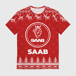 Футболка мужская Новогодний Saab с оленями, цвет: 3D-принт