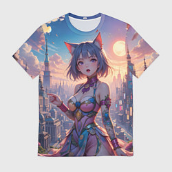 Футболка мужская Аниме в фантастическом городе, цвет: 3D-принт