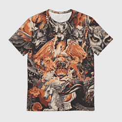 Футболка мужская Логотип Queen на фоне мифических животных, цвет: 3D-принт