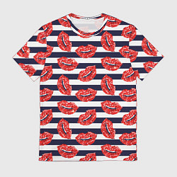 Футболка мужская Женские губы с красной блестящей помадой на полоса, цвет: 3D-принт