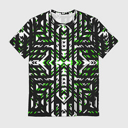 Футболка мужская Чёрно-зелёный диагональные полосы на белом фоне, цвет: 3D-принт