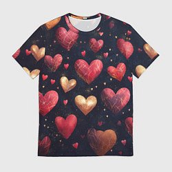 Футболка мужская Красные и золотые сердечки, цвет: 3D-принт