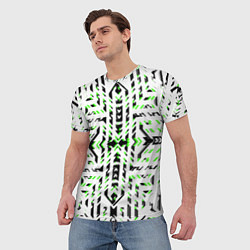 Футболка мужская Чёрно-зелёный диагональные полосы на белом фоне, цвет: 3D-принт — фото 2