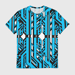 Футболка мужская Чёрно-синие техно полосы на белом фоне, цвет: 3D-принт