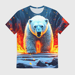 Футболка мужская Белый медведь в огне, цвет: 3D-принт