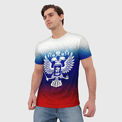 Футболка мужская Герб России на фоне флага текстурный, цвет: 3D-принт — фото 2