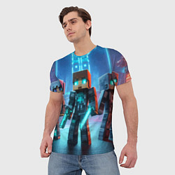 Футболка мужская Minecraft - ai art neon glow, цвет: 3D-принт — фото 2