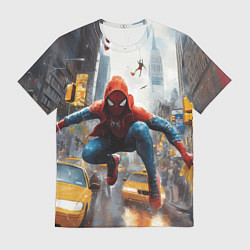 Футболка мужская Человек-паук пробирается сквозь такси, цвет: 3D-принт
