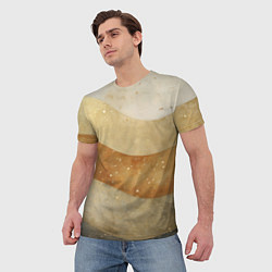 Футболка мужская Бежево-золотые полосы с блестками, цвет: 3D-принт — фото 2