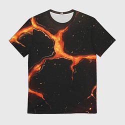 Мужская футболка Оранжевый разлом на черной текстуре