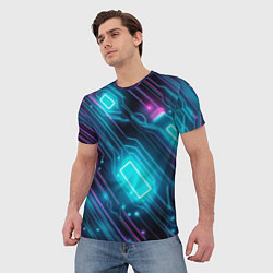 Футболка мужская Неоновый узор киберпанк микросхемы, цвет: 3D-принт — фото 2