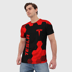 Футболка мужская Tesla - red gradient вертикально, цвет: 3D-принт — фото 2
