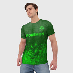 Футболка мужская Pokemon - green gradient посередине, цвет: 3D-принт — фото 2