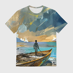 Футболка мужская Мальчик и лодка, цвет: 3D-принт