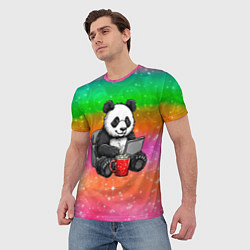 Футболка мужская Панда с кофе за ноутом, цвет: 3D-принт — фото 2