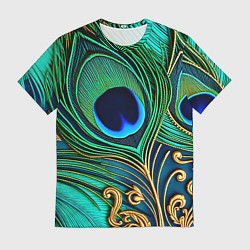 Футболка мужская Зеленые перья павлина, цвет: 3D-принт