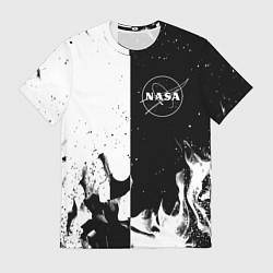 Футболка мужская Nasa черно белый огонь, цвет: 3D-принт