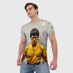 Футболка мужская Брюс Ли на сером, цвет: 3D-принт — фото 2