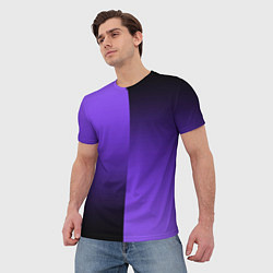Футболка мужская Чёрно-сиреневый градиент пополам, цвет: 3D-принт — фото 2