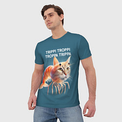 Футболка мужская Trippi troppi troppa trippa - brainrot cat meme, цвет: 3D-принт — фото 2