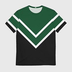 Футболка мужская Зелёный с чёрным и белые полосы, цвет: 3D-принт