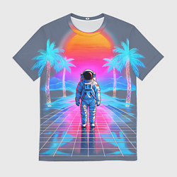 Футболка мужская Пальмы в космосе - вапорвейв космонавт, цвет: 3D-принт