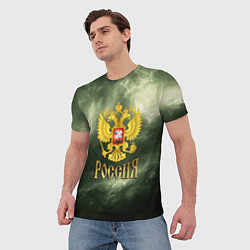 Футболка мужская Россия - герб на зеленом фоне, цвет: 3D-принт — фото 2