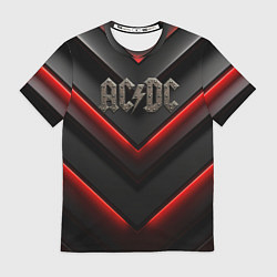 Футболка мужская ACDC лого из металла на черно-красной текстуре, цвет: 3D-принт