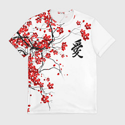 Мужская футболка Сакура с иероглифом Любовь