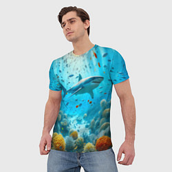 Футболка мужская Белая акула в коралловом рифе, цвет: 3D-принт — фото 2
