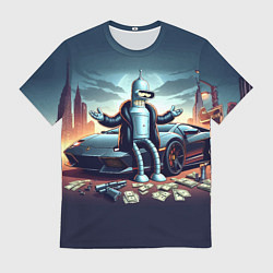Футболка мужская Бендер рядом с Ламбо и рассыпанным баблом, цвет: 3D-принт