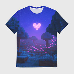 Футболка мужская Ночной лес Minecraft с сердечком луной, цвет: 3D-принт