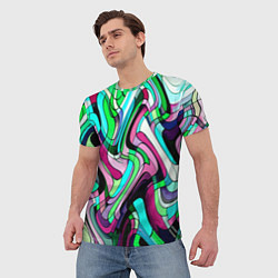 Футболка мужская Зелёно-розовый искажённая абстракция, цвет: 3D-принт — фото 2