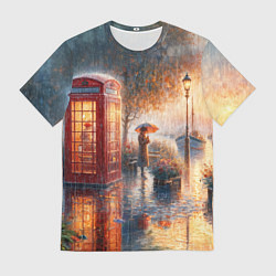 Футболка мужская Красная телефонная будка на набережной, цвет: 3D-принт