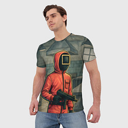Футболка мужская Игра в кальмара страж с пулеметом, цвет: 3D-принт — фото 2